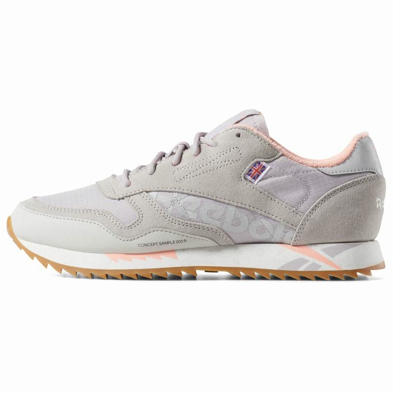 Tenisi Reebok Cl Lthr Ripple Dama Albi Gri/Lavandă/Roz Romania BY1688JV